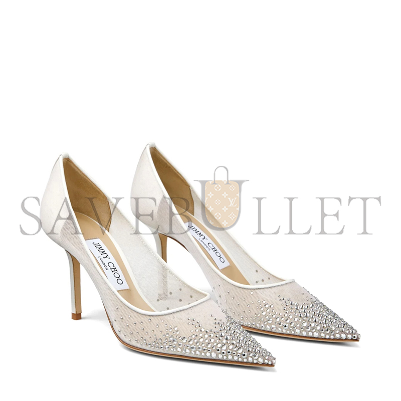 Ji*y Ch* love 85 white mesh pointed-toe pumps with dÉgradÉ crystals love85nyt